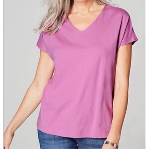 J Jill Luxe Supima V Neck Easy Tee Short Sleeve T Shirt Purple Size Large